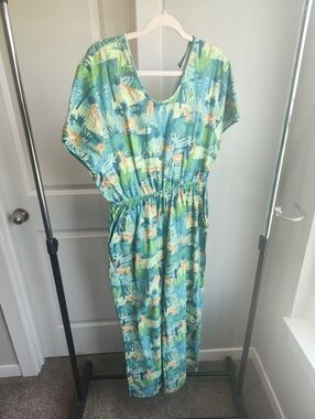 World Market Cotton Jungle Cat Tropical Print Short Sleeve Jumpsuit Size S/M